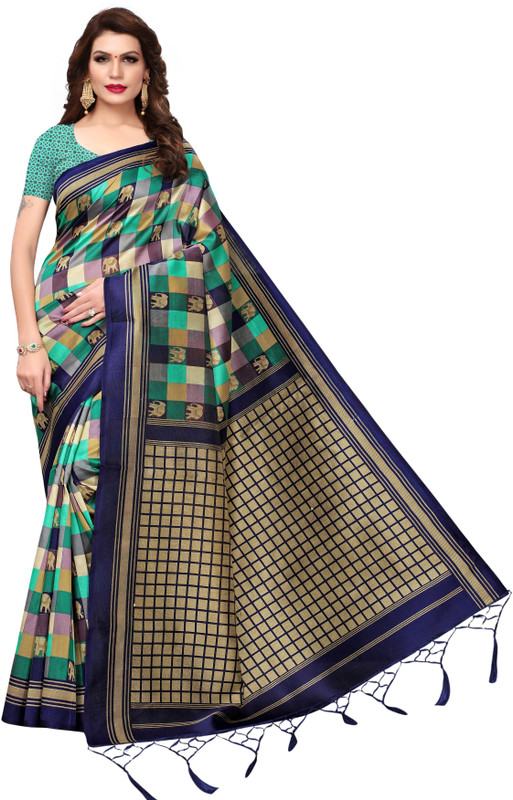 jiyan fashion retail Printed Mysore Art Silk Saree(Green)