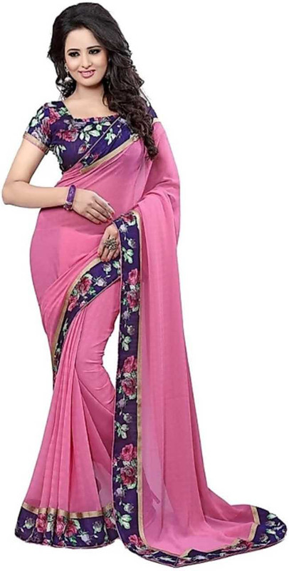 vedvastlay Floral Print Daily Wear Chiffon Saree(Pink)