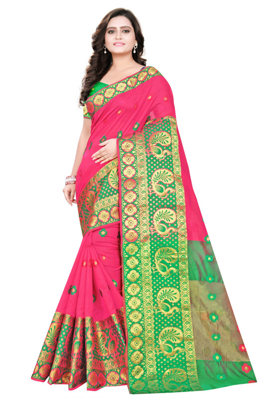 surti funda Solid Banarasi Jacquard Saree(Orange)