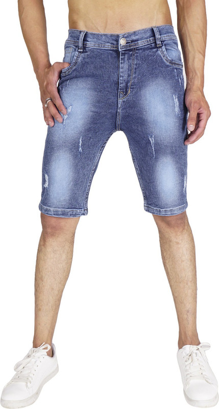 jaunier Striped Men Blue Denim Shorts