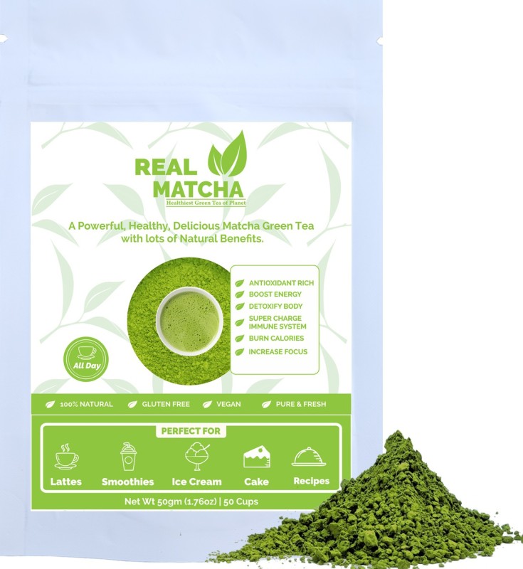 Real Matcha Green Tea Powder for  - Best for Making Matcha Tea, Lattes, Smoothies, Baking & Ice Cream - (Powerful Body Detoxifier, Antioxidant,  Burner, Increase Energy & Focus), Origin Japan (50 Cups) Unflavoured Matcha Tea Pouch(50 g)