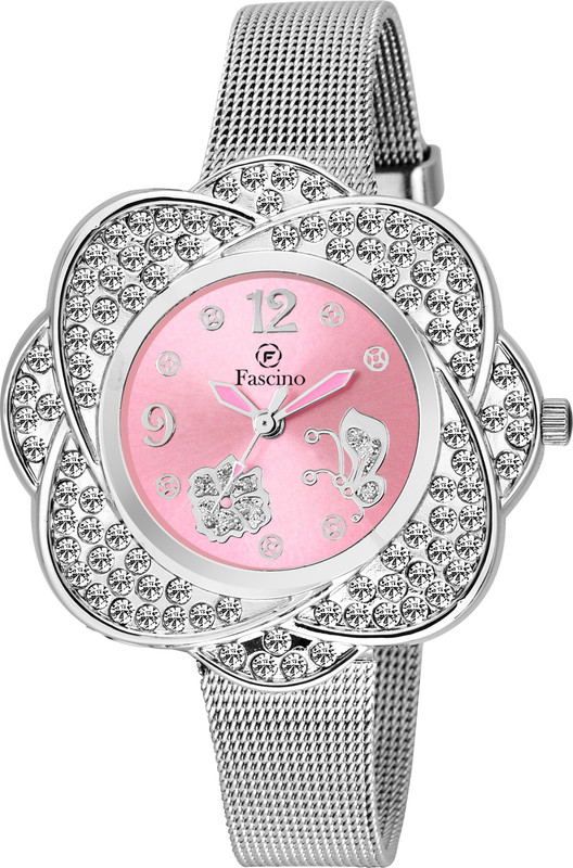 fascino Analog Pink Dial with Diamond Case & Scheffer Chain Belt FCW 2070-SL Analog Watch  - For Women