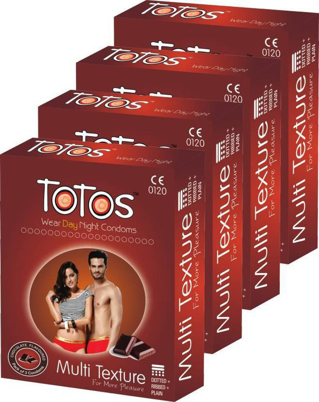 Totos Day Night Multi Texture Dotted Chocolat Flavour (12 Pieces) Condom(Set of 4, 12S)