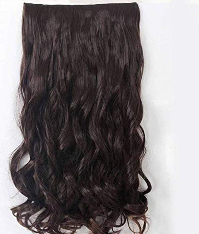 glan Curly  Extensions With Clip For Women And Girls Use For Casual , Dark Brown , Pack 1 Hair Extension