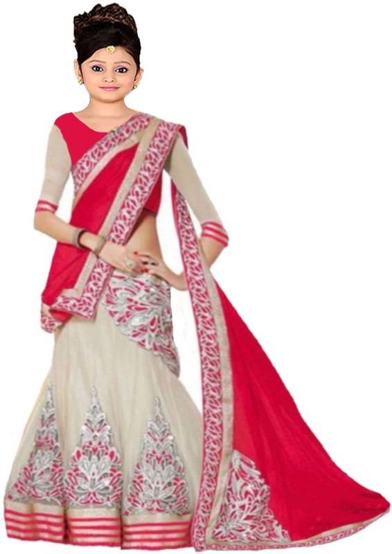 esencee Girls Lehenga Choli Ethnic Wear Embroidered Lehenga, Choli and Dupatta Set(Red, Pack of 1)