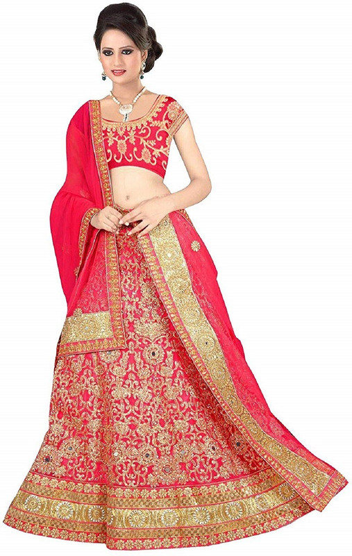 body contours Embroidered Semi Stitched Lehenga, Choli and Dupatta Set(Pink)