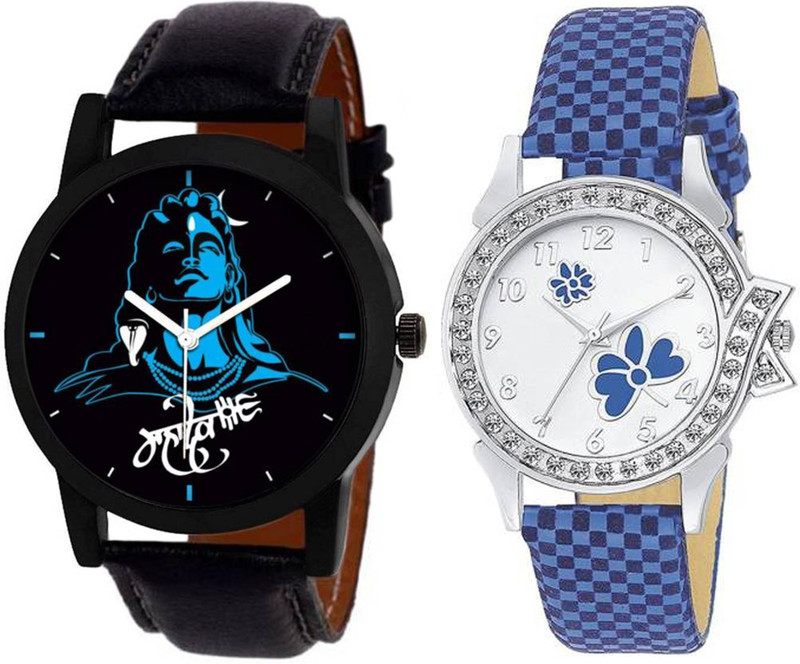 sr enterprise New Best Combo Pack Stylish Flower Print Dial Blue Chex Design Leather Belt Watch NW-360 Analog Watch  - For Men & Women