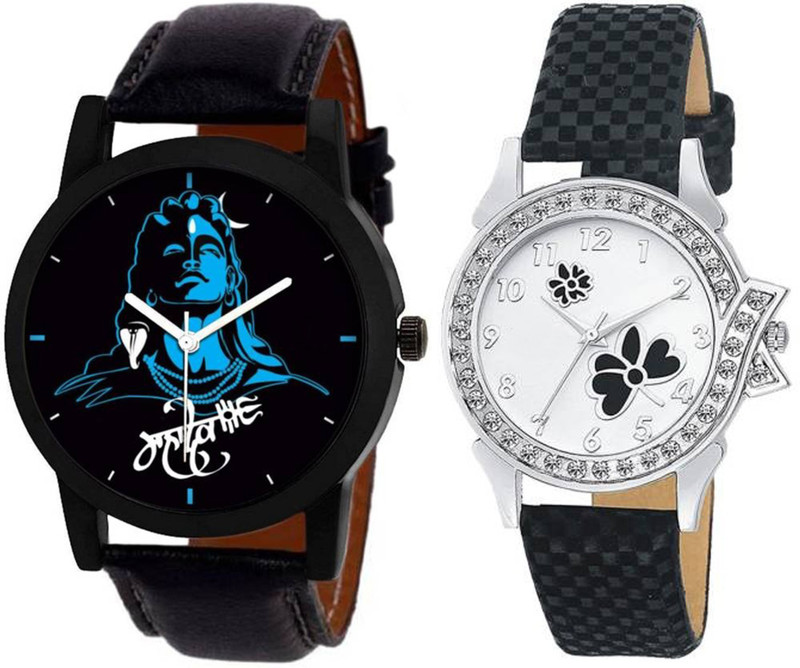 sr enterprise New Best Combo Pack Stylish Flower Print Dial Black Chex Design Leather Belt Watch NW-332 Analog Watch  - For Men & Women
