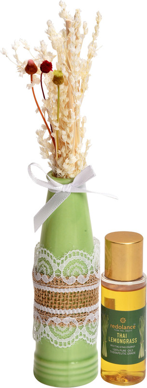 redolance scented reed diffuser lemongrass oil 30ml ceremic pot white colour LBH (INC) 1.6X1.6X 5 for home, office and spa Diffuser Set (Pack of 1)(30 ml)