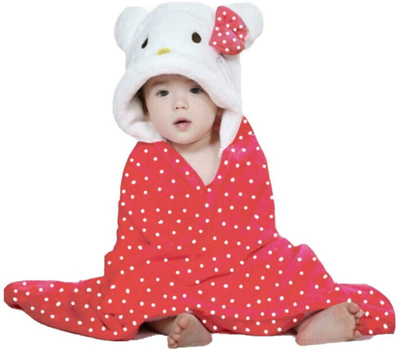 BRANDONN Polka Single Hooded Baby Blanket for  Mild Winter(Polyester, Red)