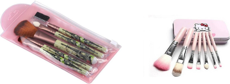 skinplus pink brush 7 with 5 brush makeup tools(Pack of 12)