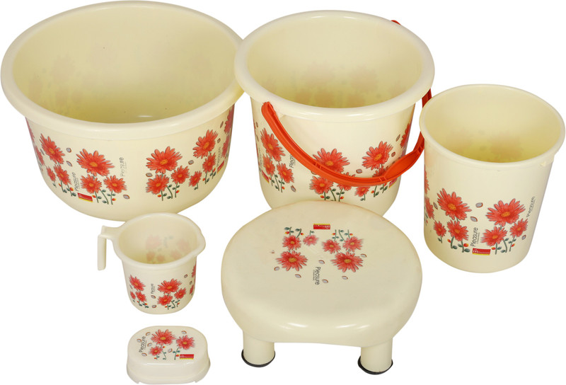 rudraent Pure virgin Plastic flower printed bathroom 6 set 20 L Plastic Bucket(Brown)