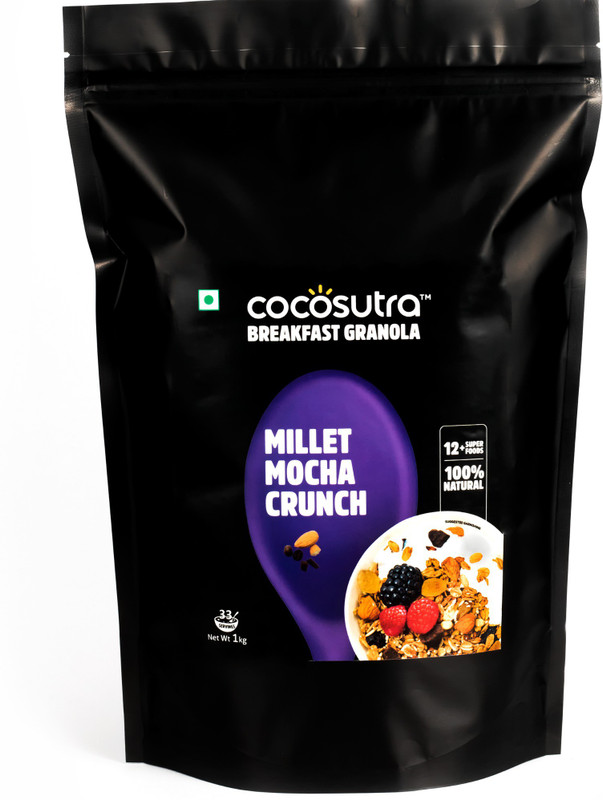 cocosutra Millet Mocha Crunch Granola - Breakfast Cereal with Oats, Nuts, Seeds and Dry Fruits (1kg)(1000 g, Box)