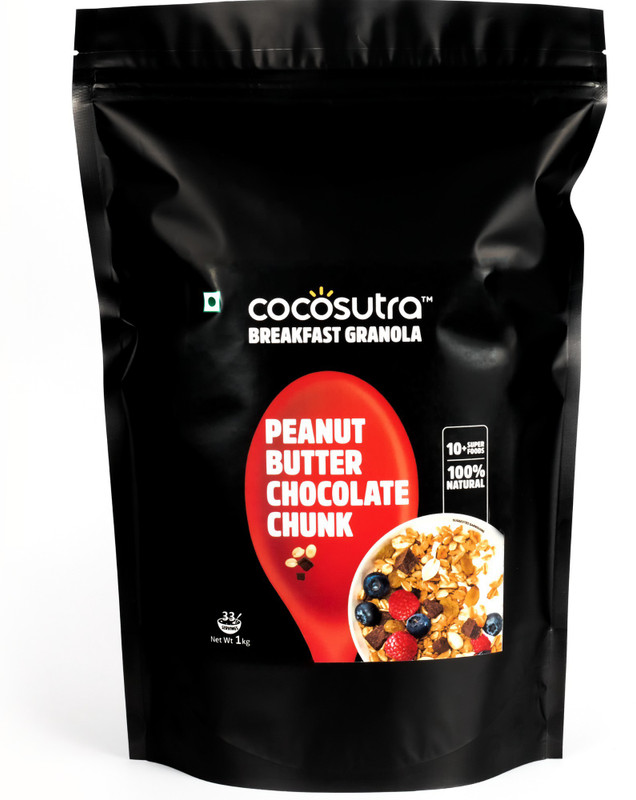 cocosutra Peanut Butter Chocolate Chunk Granola - Breakfast Cereal with Oats, Nuts, Seeds and Dry Fruits (1kg)(1000 g, Box)