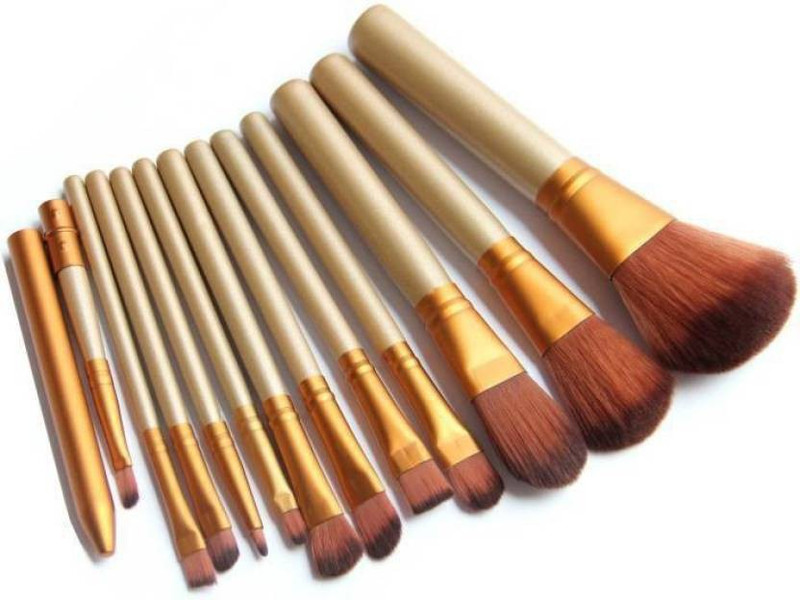 katti del coco Premium makeup Brush Set of 12 with Tin Box(Gold )(Pack of 12)