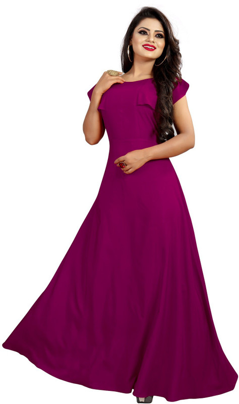 vrushti creation Women Gown Purple Dress