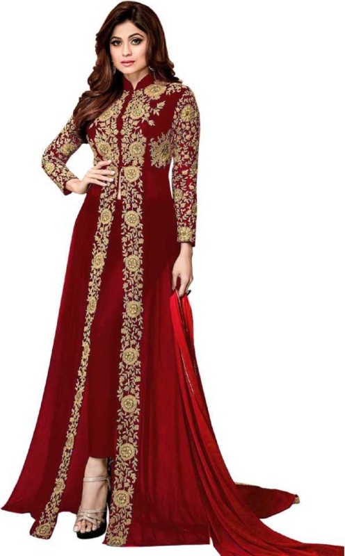 Fashion Surat Georgette Embroidered, Solid Gown/Anarkali Kurta & Bottom Material(Semi Stitched)