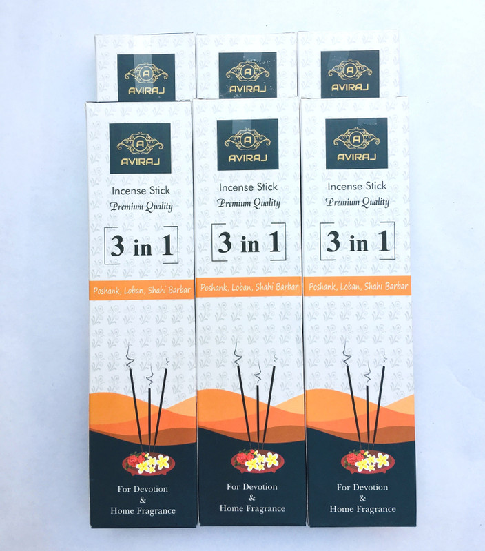 aviraj Premium Incense Stick 3-in-1(Pack of 6) Use for devotion, Yoga agarbatti Poshak, Shahi Darbar, Loban Agarbattis(56 Units)