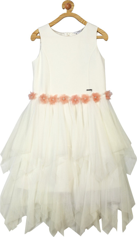 Guess Girls Midi/Knee Length Casual Dress(White, Sleeveless)