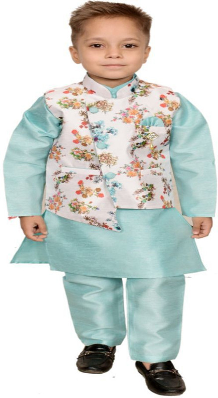 utrendz Indi Boys Wedding, Festive & Party, Formal Blazer, Shirt and Trouser Set(Light Blue Pack of 1)