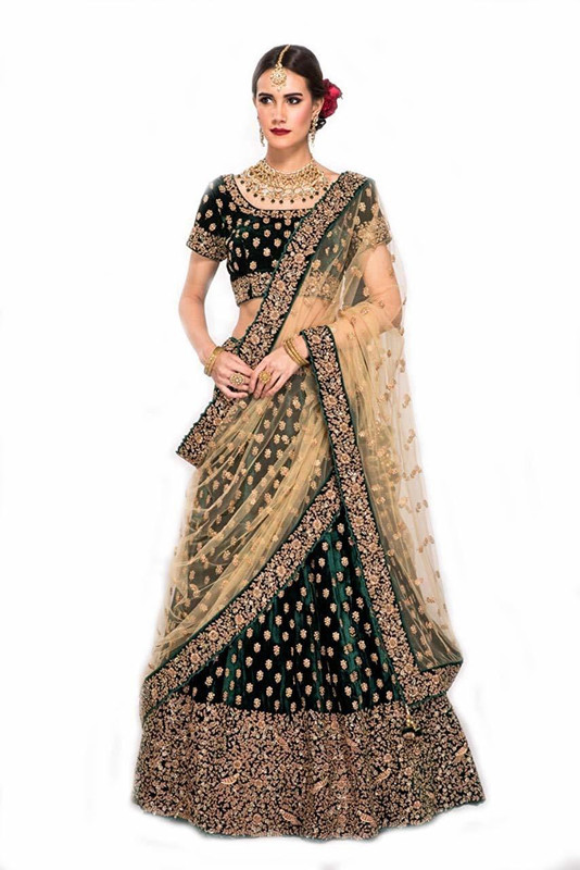 fashionable villege Embroidered Semi Stitched Lehenga, Choli and Dupatta Set(Green)