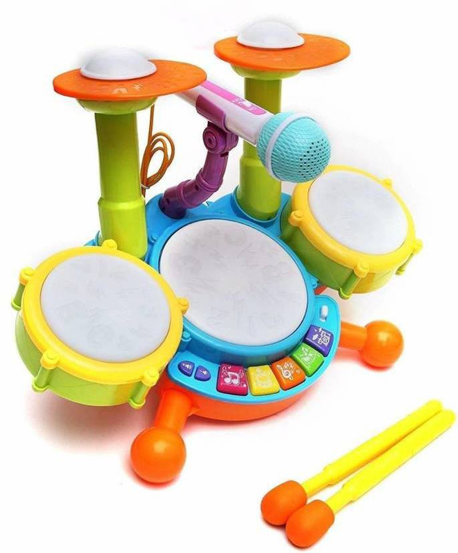 mogal enterprise Dynamic Fun Beat Jazz Musical Electronic Drum Set with Mic/Drumstick and Flashing Lights for Kid (Multicolor)(Multicolor)