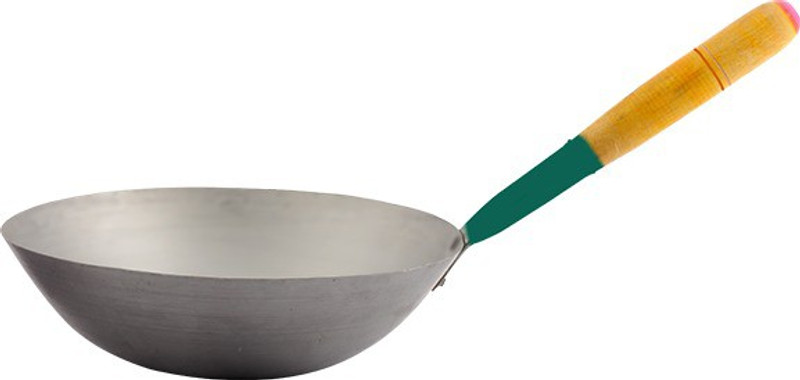 tirumalakitchenware Chinese Iron Kadai with Wooden Handle, 15-inches(Iron)