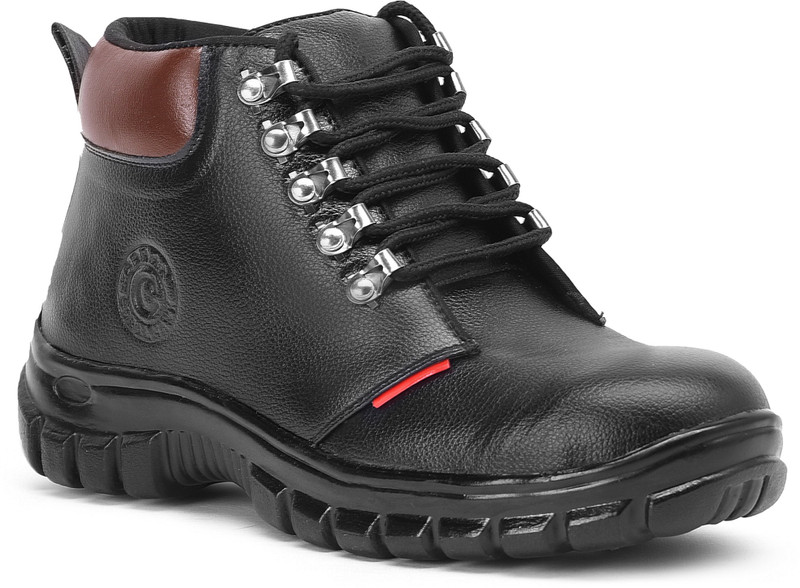 coralhawk coralhawk italian leather steel toe black safety shoes,biker boots export quality for men -7 UK Boots For Men(Black)