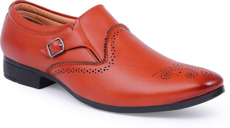 pery pao Tan Slip-on Shoes Monk Strap For Men(Tan)
