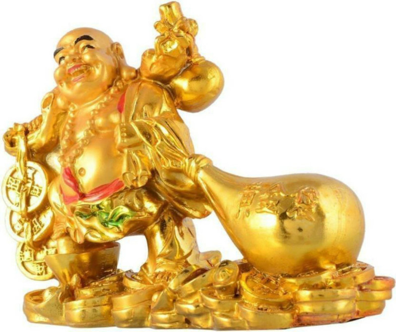 kiara collection Golden Laughing Buddha With Potli Decorative Showpiece  -  12 cm(Plastic)