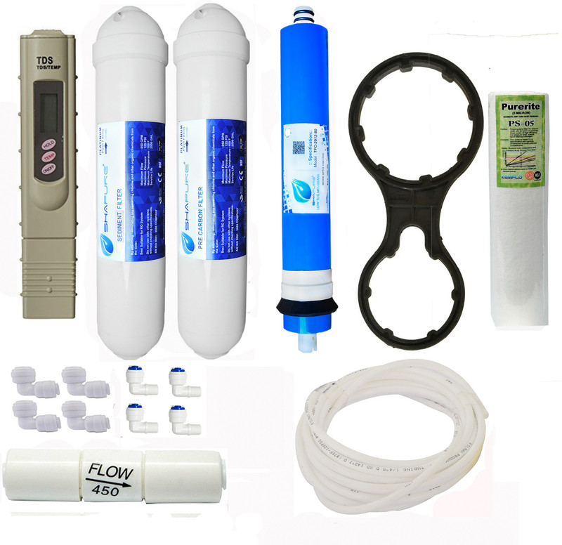 Shapure Complete Service Kit+ 80 GPD Membrane for Water Filter Ro Purifier, 10-inch Solid Filter Cartridge(5, Pack of 1) Shapure Complete Service Kit+ 80 GPD Membrane for Water Filter Ro Purifier, 10-inch Solid Filter Cartridge(5, Pack of 1)