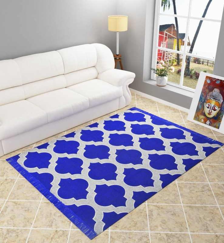 vats Blue, Silver Cotton Carpet(135 cm  X 180 cm)
