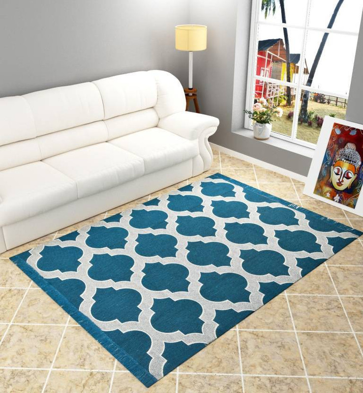 vats Blue, Silver Cotton Carpet(135 cm  X 180 cm)