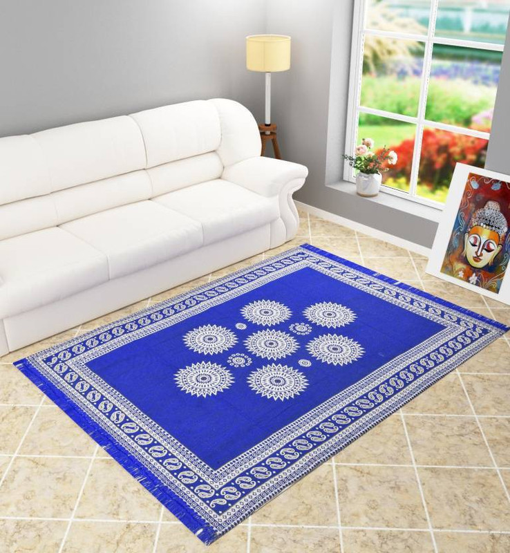 vats Blue, Silver Cotton Carpet(135 cm  X 180 cm)