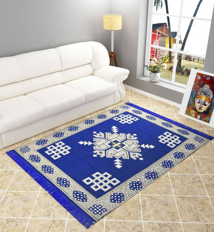 vats Blue, Silver Cotton Carpet(135 cm  X 180 cm)