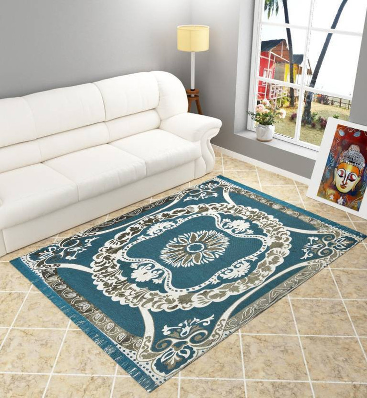 vats Light Blue, Silver, Gold Cotton Carpet(135 cm  X 180 cm)