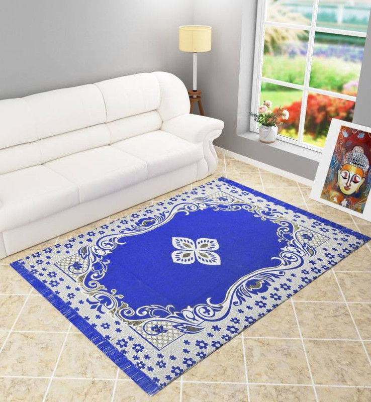 vats Blue, White, Grey Cotton Carpet(135 cm  X 180 cm)