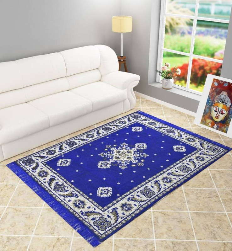 vats Blue, Silver Cotton Carpet(135 cm  X 180 cm)