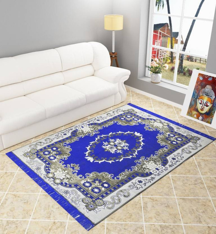 vats Blue, Gold, Silver Cotton Carpet(135 cm  X 180 cm)