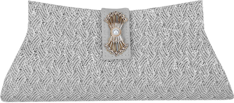 samy fashion Party Silver  Clutch