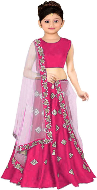 esencee Girls Lehenga Choli Ethnic Wear Embroidered Lehenga, Choli and Dupatta Set(Pink, Pack of 1)