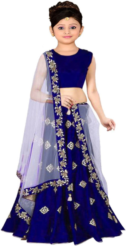 esencee Girls Lehenga Choli Ethnic Wear Embroidered Lehenga, Choli and Dupatta Set(Blue, Pack of 1)