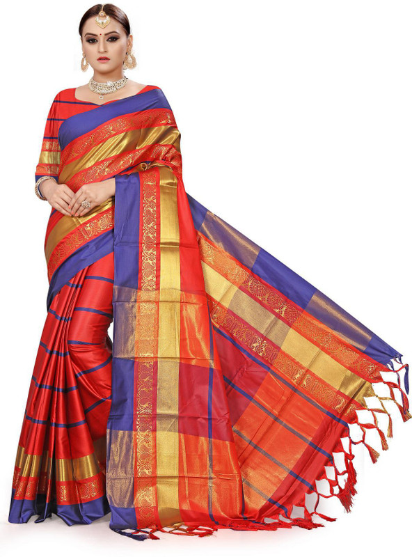 wedding vale Self Design Handloom Cotton Silk Saree(Red)