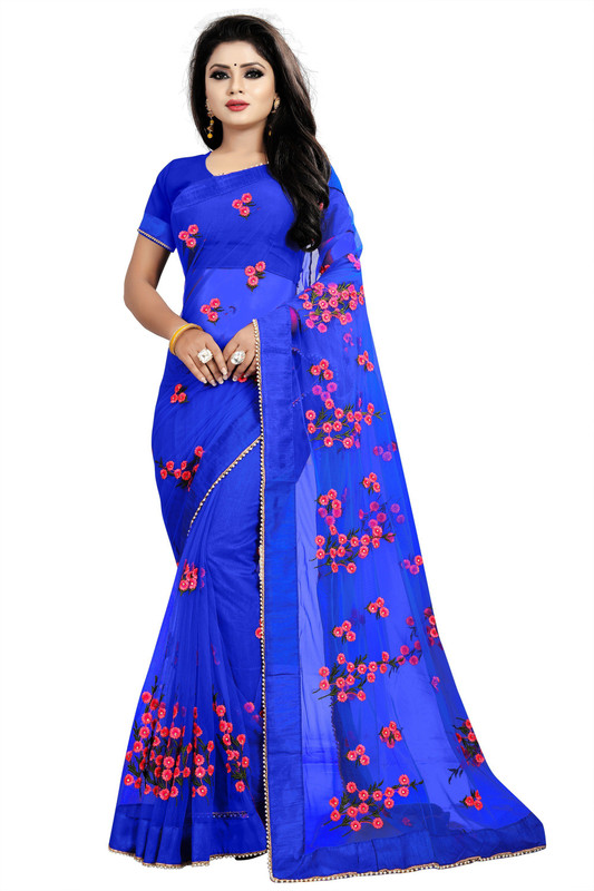 jagravi Self Design Fashion Net Saree(Dark Blue)