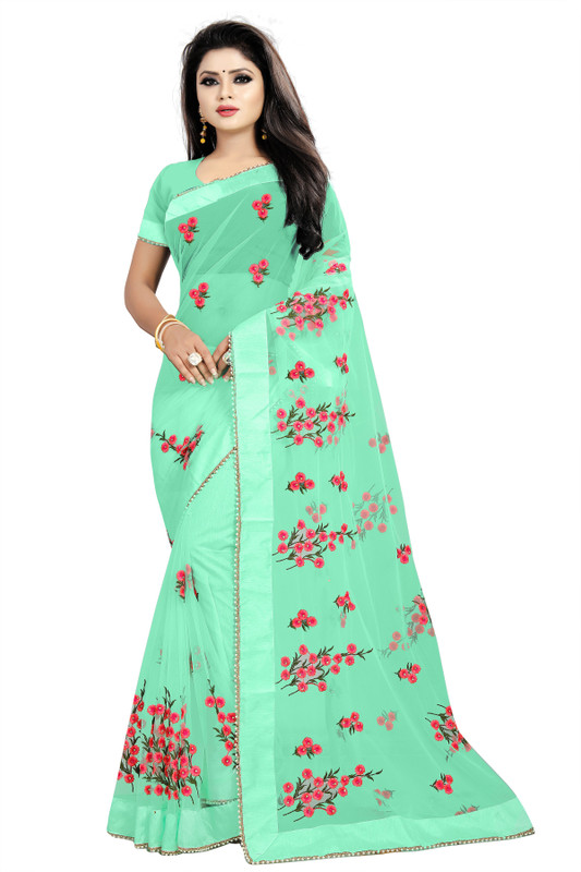 jagravi Self Design Fashion Net Saree(Green)