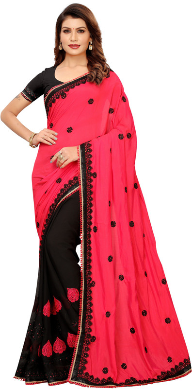melfiza Embroidered, Self Design Fashion Viscose, Pure Georgette Saree(Pink, Black)