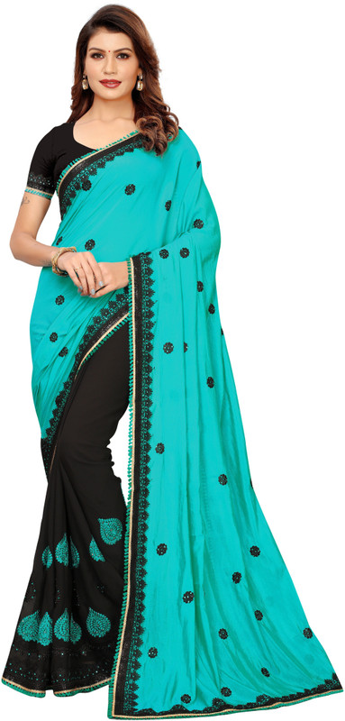 melfiza Embroidered, Self Design Fashion Viscose, Pure Georgette Saree(Light Blue, Black)