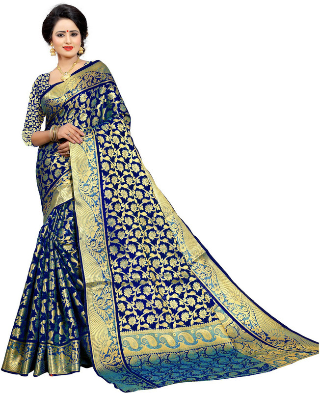 ofline selection Self Design Banarasi Brasso Saree(Dark Blue, Beige)