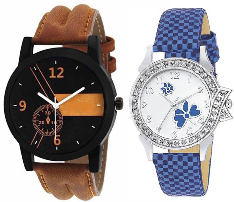 us chopda New Best Combo Pack Stylish Flower Print Dial Blue Chex Design Leather Belt Watch For Boys & Girls NW-337 watch Analog Watch  - For Men & Women