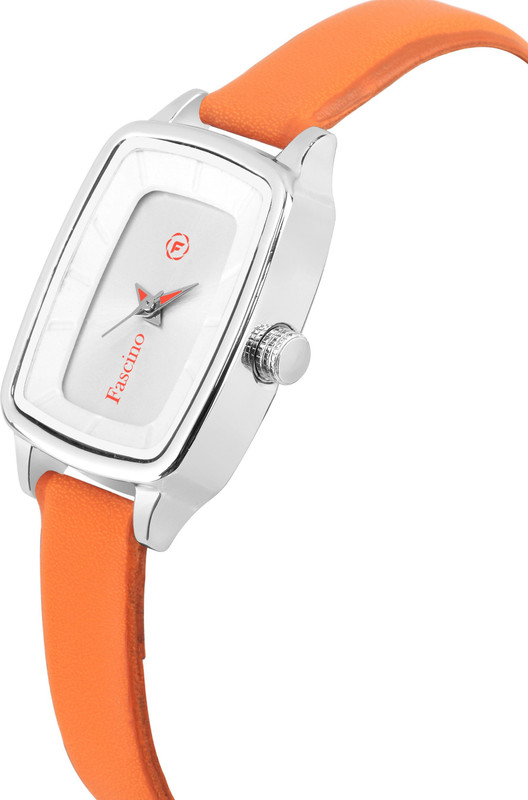 fascino Square Silver Watch With Silver Dial Orange PU Leather Belt FCW 2394-SL Analog Watch  - For Women